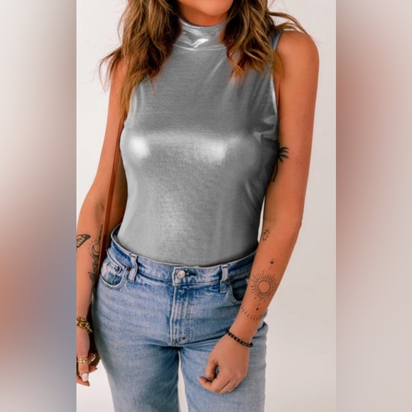 Sequin High Neck Sleeveless Bodysuit NWT - Picture 6 of 8